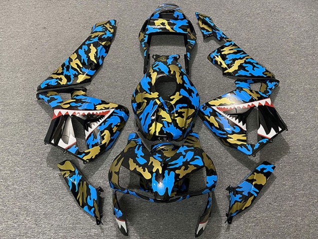 Erschwingliche Honda CBR600RR Motorrad Verkleidung 2003-2004 - Blau Gold Camouflage Hai
