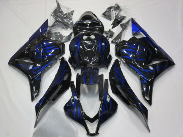 Erschwingliche Honda CBR600RR Motorrad Verkleidung 2009-2012 - Glanzendes Schwarz Blau Flamme