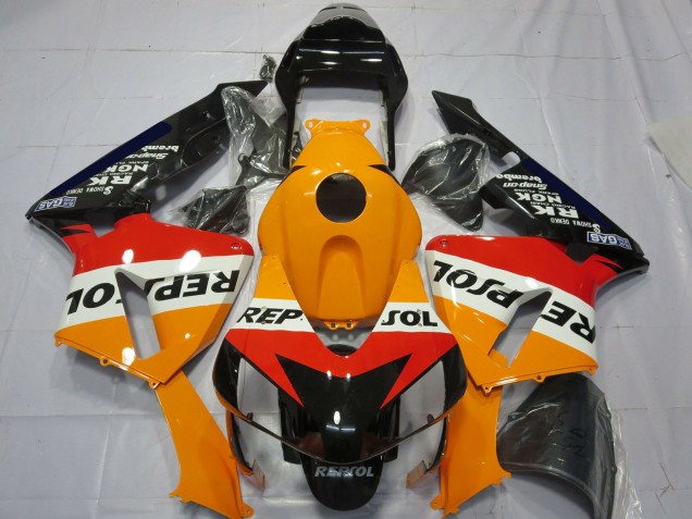 Erschwingliche Honda CBR600RR Komplette Motorrad Verkleidung Kit 2003-2004 - Orange Weiss Rot Glanzendes Schwarz Repsol