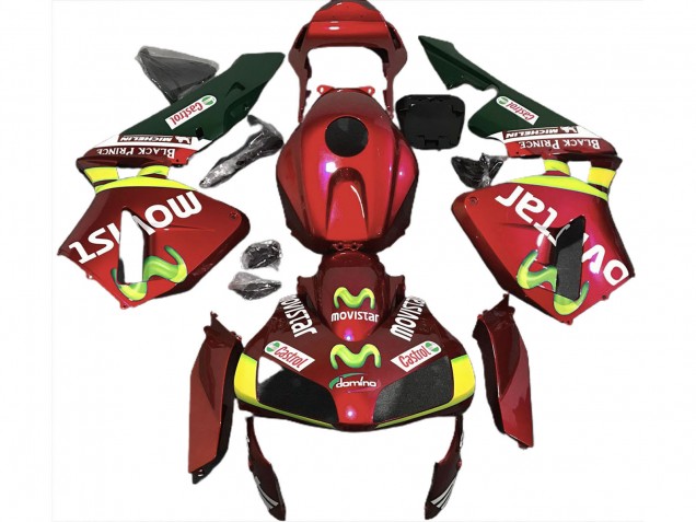 Erschwingliche Honda CBR600RR Motorrad Verkleidung 2003-2004 - Rot Gelb Grun MoviStar