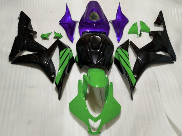 Erschwingliche Honda CBR600RR Motorrad Verkleidung 2007-2008 - Lila Grun Glanzendes Schwarz