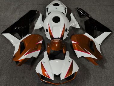 Erschwingliche Honda CBR600RR Motorrad Verkleidung 2013-2023 - Weiss Dunkel Orange Glanzendes Schwarz