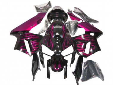 Erschwingliche Honda CBR600RR Motorrad Verkleidung 2005-2006 - Glanzendes Schwarz Rosa Flamme