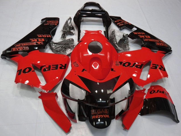 Erschwingliche Honda CBR600RR Motorrad Verkleidung 2003-2004 - Rot Glanzendes Schwarz Repsol