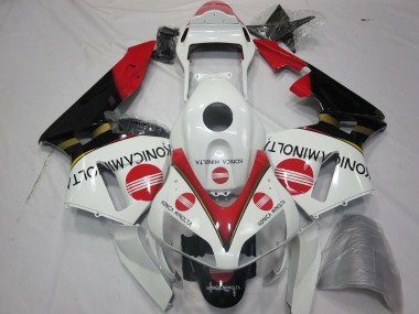 Erschwingliche Honda CBR600RR Motorrad Verkleidung 2003-2004 - Weiss Rot Glanzendes Schwarz Konica Minolta