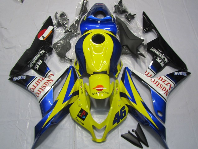 Erschwingliche Honda CBR600RR Motorrad Verkleidung 2007-2008 - Gelb Blau Weiss Glanzendes Schwarz Nastro Azzurro