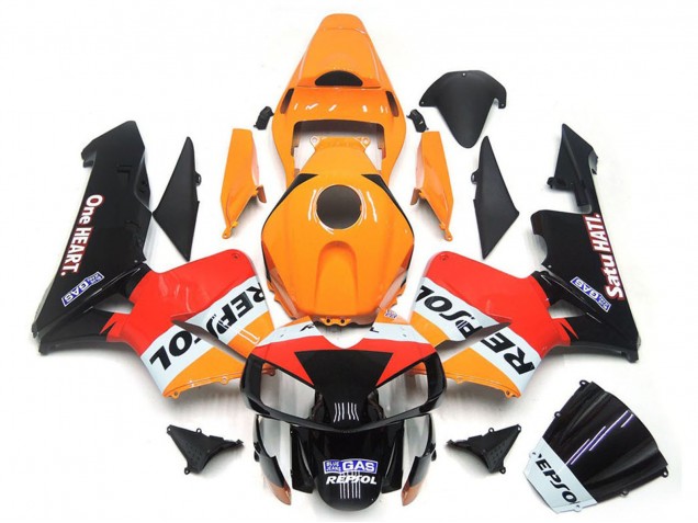 Erschwingliche Honda CBR600RR Motorrad Verkleidung 2003-2004 - Orange Weiss Rot Glanzendes Schwarz One Heart Repsol
