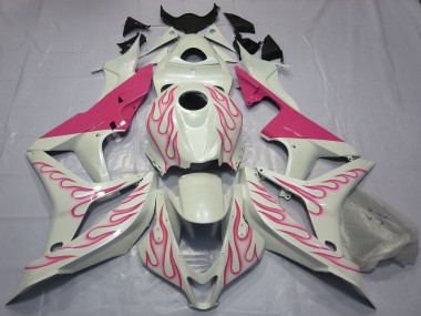 Erschwingliche Honda CBR600RR Motorrad Verkleidung 2007-2008 - Weiss Rosa Flamme