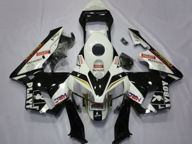 Erschwingliche Honda CBR600RR Motorrad Verkleidung 2003-2004 - Weiss Gelb Glanzendes Schwarz HRC Playboy