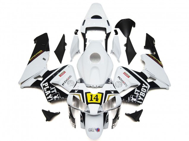 Erschwingliche Honda CBR600RR Motorrad Verkleidung 2003-2004 - Weiss Gelb Glanzendes Schwarz Playboy 14