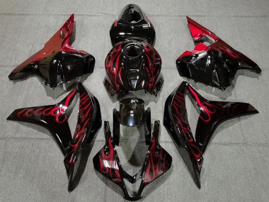 Erschwingliche Honda CBR600RR Motorrad Verkleidung 2009-2012 - Glanzendes Schwarz Rot Flamme