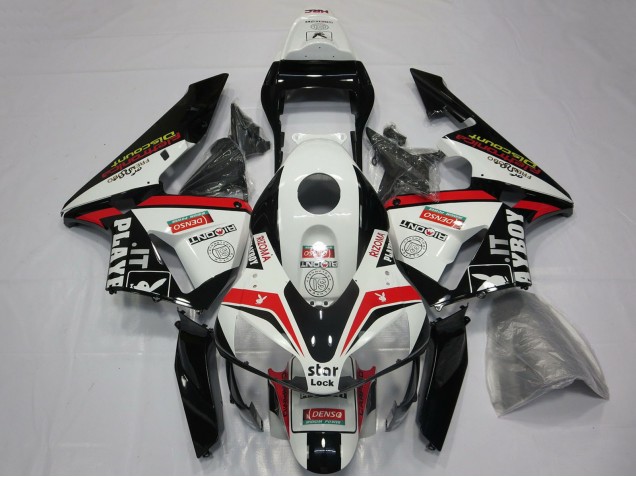 Erschwingliche Honda CBR600RR Motorrad Verkleidung 2003-2004 - Weiss Rot Glanzendes Schwarz Playboy