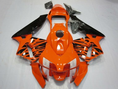 Erschwingliche Honda CBR600RR Motorrad Verkleidung 2003-2004 - Orange Glanzendes Schwarz Tribal