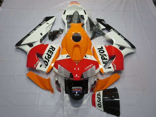 Erschwingliche Honda CBR600RR Motorrad Verkleidung 2003-2004 - Orange Weiss Rot Glanzendes Schwarz Repsol