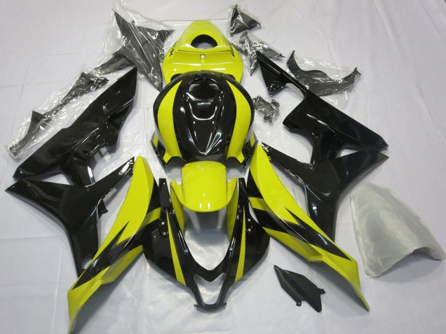 Erschwingliche Honda CBR600RR Motorrad Verkleidung 2007-2008 - Gelb Glanzendes Schwarz OEM Stil