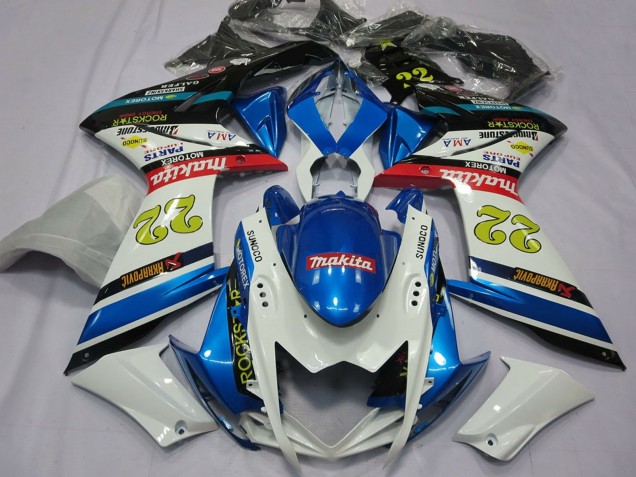 Erschwingliche Suzuki GSXR 1000 Motorrad Verkleidung 2007-2008 - Weiss Blau Rot Schwarz Motul 22