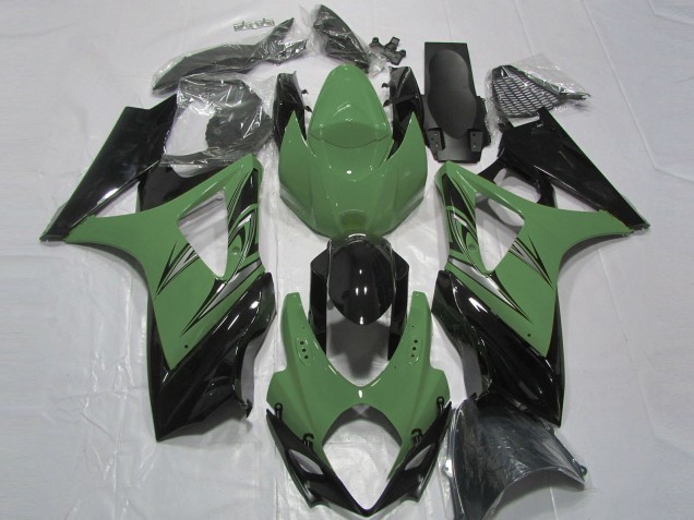 Erschwingliche Suzuki GSXR 1000 Motorrad Verkleidung 2007-2008 - Wald Grun Glanzendes Schwarz