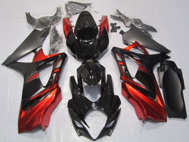 Erschwingliche Suzuki GSXR 1000 Motorrad Verkleidung 2007-2008 - Glanzendes Schwarz Rot