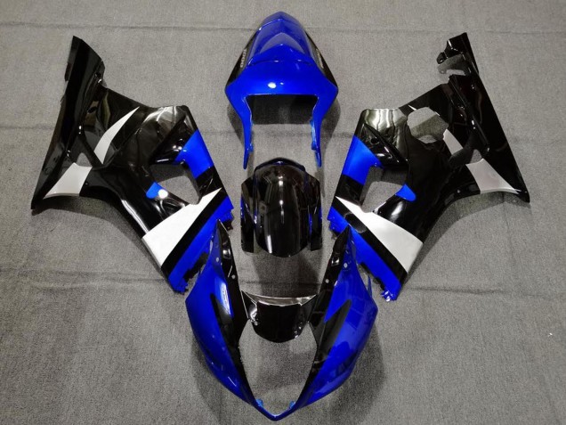 Erschwingliche Suzuki GSXR 1000 Motorrad Verkleidung 2003-2004 - Blau Weiss Glanzendes Schwarz