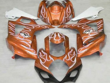 Erschwingliche Suzuki GSXR 1000 Motorrad Verkleidung 2007-2008 - Orange Weiss Flamme