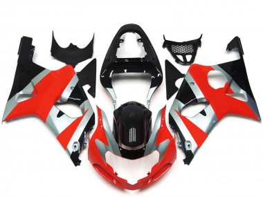 Erschwingliche Suzuki GSXR 1000 Motorrad Verkleidung 2000-2002 - Silber Rot Glanzendes Schwarz OEM Stil