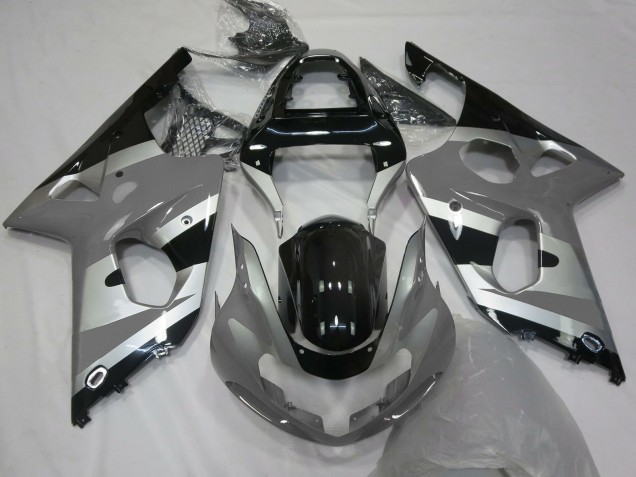 Erschwingliche Suzuki GSXR 1000 Motorrad Verkleidung 2000-2002 - Grau Silber Glanzendes Schwarz OEM Stil