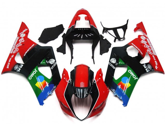 Erschwingliche Suzuki GSXR 1000 Motorrad Verkleidung 2003-2004 - Rot Schwarz Grun JOMO