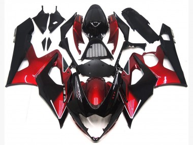 Erschwingliche Suzuki GSXR 1000 Motorrad Verkleidung 2005-2006 - Bonbon Rot Glanzendes Schwarz
