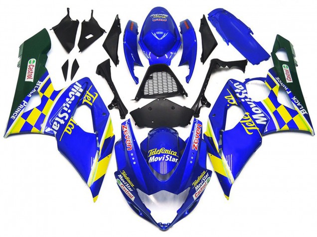 Erschwingliche Suzuki GSXR 1000 Motorrad Verkleidung 2005-2006 - Blau Gelb Grun MoviStar Castrol