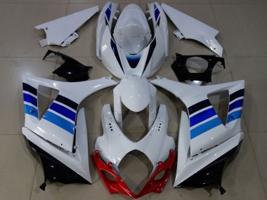Erschwingliche Suzuki GSXR 1000 Motorrad Verkleidung 2007-2008 - Weiss Blau OEM Stil