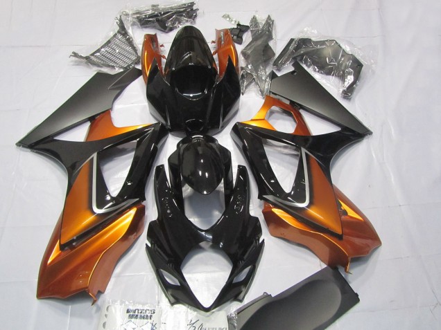 Erschwingliche Suzuki GSXR 1000 Motorrad Verkleidung 2007-2008 - Orange Glanzendes Schwarz Matt Schwarz