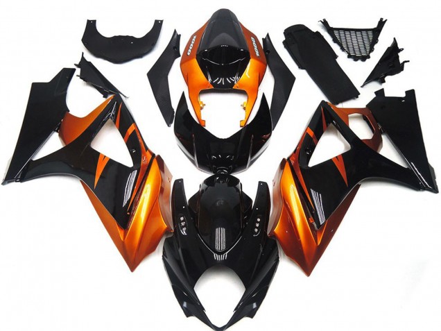 Erschwingliche Suzuki GSXR 1000 Motorrad Verkleidung 2007-2008 - Orange Glanzendes Schwarz