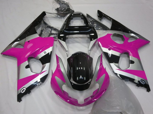 Erschwingliche Suzuki GSXR 1000 Motorrad Verkleidung 2000-2002 - Rosa Silber Glanzendes Schwarz OEM Stil
