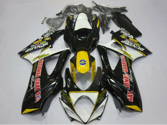 Erschwingliche Suzuki GSXR 1000 Motorrad Verkleidung 2007-2008 - Weiss Gelb Rot Schwarz Dunlop