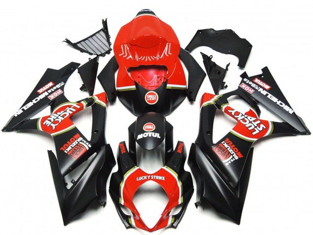 Erschwingliche Suzuki GSXR 1000 Motorrad Verkleidung 2007-2008 - Rot Schwarz Lucky Strike