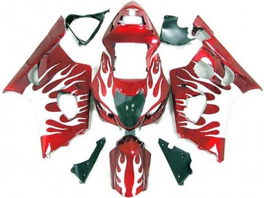 Erschwingliche Suzuki GSXR 1000 Motorrad Verkleidung 2003-2004 - Weiss Rot Flamme