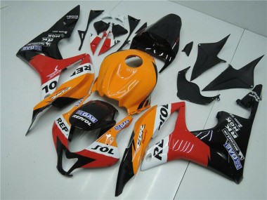 Erschwingliche Honda CBR600RR Motorrad Verkleidung 2007-2008 - Orange Weiss Rot Glanzendes Schwarz Repsol