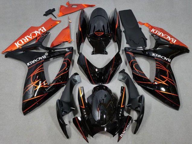 Erschwingliche Suzuki GSXR 600 / GSXR 750 Motorrad Verkleidung 2006-2007 - Glanzendes Schwarz Orange Bacardi