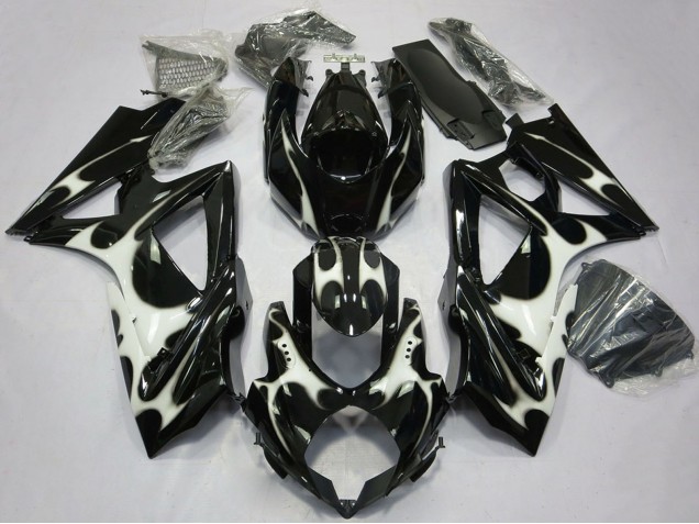 Erschwingliche Suzuki GSXR 600 / GSXR 750 Motorrad Verkleidung 2008-2010 - Glanzendes Schwarz Weiss