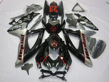 Erschwingliche Suzuki GSXR 600 / GSXR 750 Motorrad Verkleidung 2008-2010 - Glanzendes Schwarz Silber Rot Jordan 23