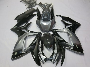 Erschwingliche Suzuki GSXR 600 / GSXR 750 Motorrad Verkleidung 2006-2007 - Grau Glanzendes Schwarz Streifen