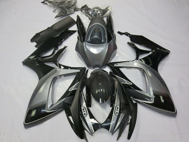 Erschwingliche Suzuki GSXR 600 / GSXR 750 Motorrad Verkleidung 2006-2007 - Grau Glanzendes Schwarz Streifen