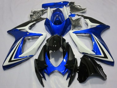 Erschwingliche Suzuki GSXR 600 / GSXR 750 Motorrad Verkleidung 2006-2007 - Weiss Blau Glanzendes Schwarz Streifen