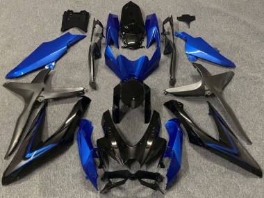 Erschwingliche Suzuki GSXR 600 / GSXR 750 Motorrad Verkleidung 2008-2010 - Blau Grau Glanzendes Schwarz