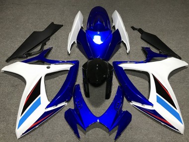 Erschwingliche Suzuki GSXR 600 / GSXR 750 Motorrad Verkleidung Kit 2006-2007 - Weiss Blau Glanzendes Schwarz