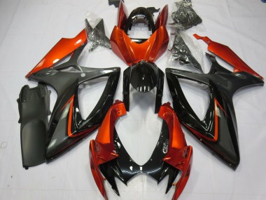 Erschwingliche Suzuki GSXR 600 / GSXR 750 Motorrad Verkleidung 2006-2007 - Burnt Orange Grau Glanzendes Schwarz