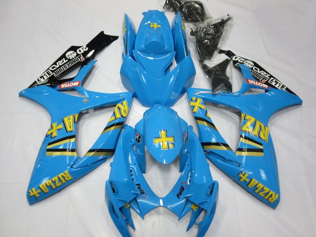 Erschwingliche Suzuki GSXR 600 / GSXR 750 Motorrad Verkleidung 2006-2007 - Hellblau Schwarz Gelb Rizla