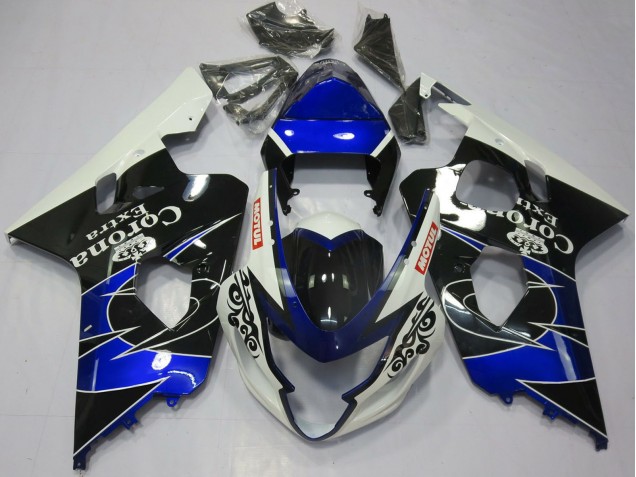 Erschwingliche Suzuki GSXR 600 / GSXR 750 Motorrad Verkleidung 2004-2005 - Weiss Blau Schwarz Corona Motul