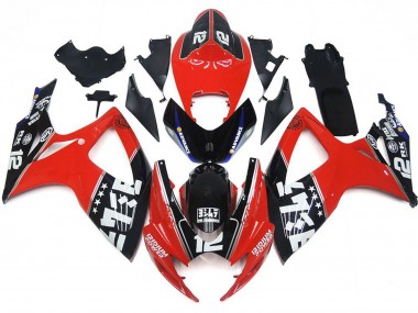 Erschwingliche Suzuki GSXR 600 / GSXR 750 Motorrad Verkleidung 2006-2007 - Rot Glanzendes Schwarz Weiss
