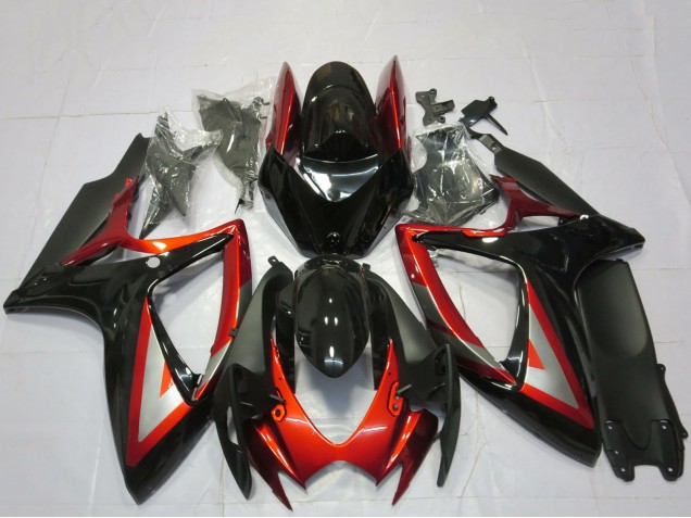 Erschwingliche Suzuki GSXR 600 / GSXR 750 Motorrad Verkleidung 2006-2007 - Glanzendes Schwarz Rot Silber